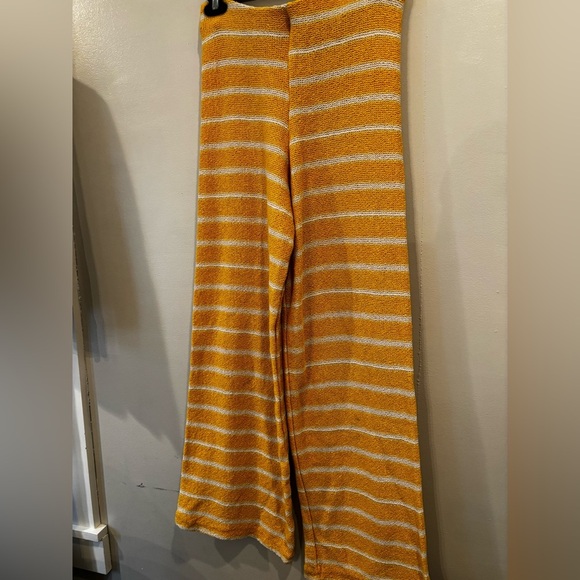 Zara Striped Yellow Women's Pants size M crochet casual summer country garden - Picture 10 of 11